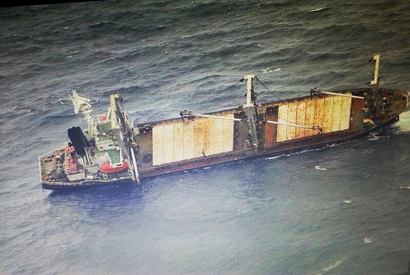 In the early morning light, the MV Hope lists heavily in stormy seas. Photo: Royal Thai Navy 