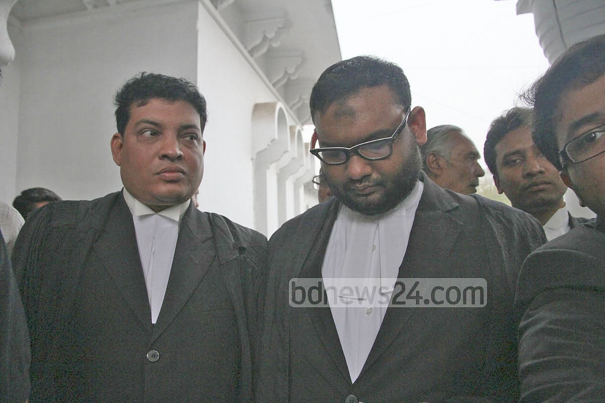 Mir Quasem's son Mir Ahmed Bin Quasem at the court premises after the Supreme Court upheld the his father's death sentence. 
