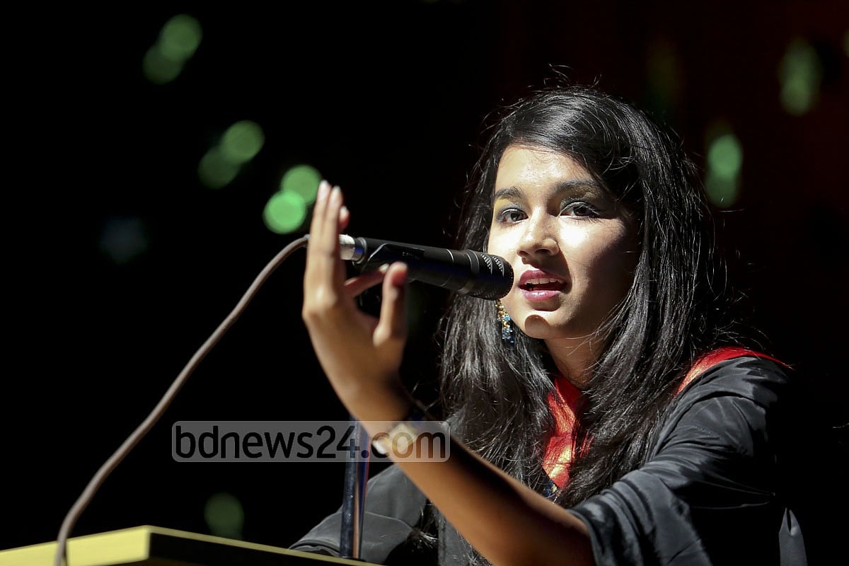 Iman Sadia Serafine Rahim speaks on behalf of her batch-mates, who have just passed their ‘O-levels’ from Scholastica school. Iman Sadia Serafine Rahim speaks on behalf of her batch-mates, who have just passed their ‘O-levels’ from Scholastica school.