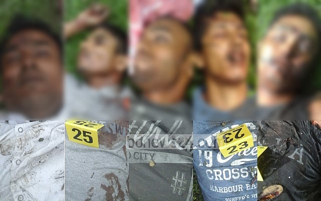 bdnews24.com finds the images of five dead attackers provided by police disturbing and so blurs those in this compilation. 