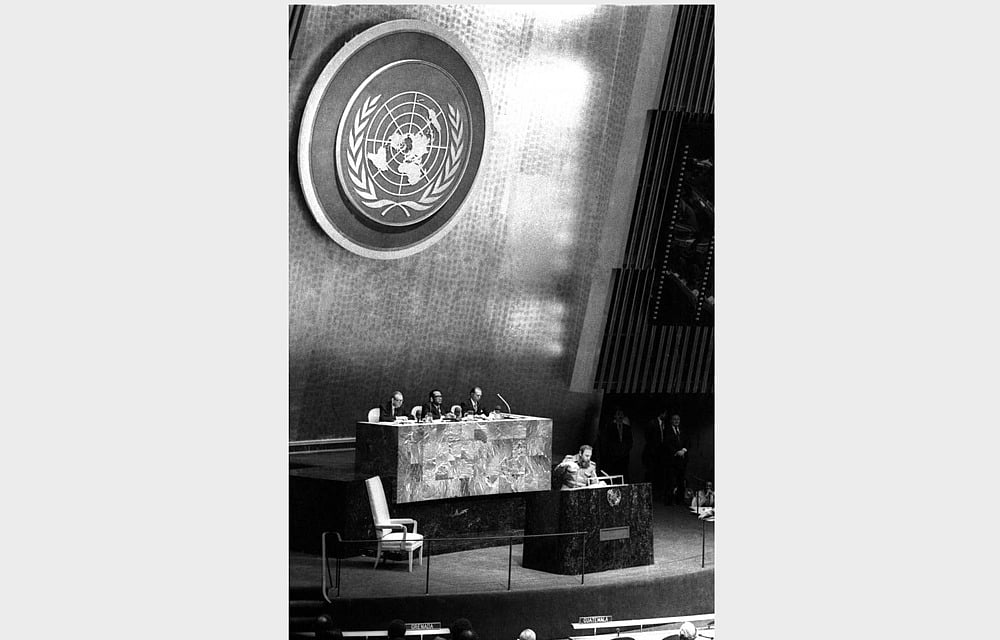 Fidel Castro addresses the audience as president of the Non-Aligned Movement at the United Nations in New York October 12, 1979. Reuters 