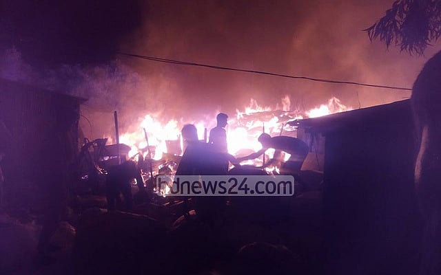 Fire guts five warehouses with garment leftover clothes in Ashulia