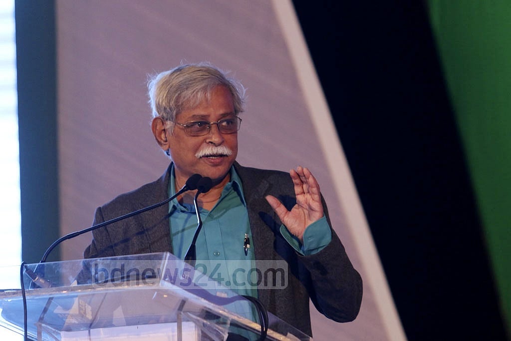 Muhammed Zafar Iqbal addressing the ICT awards ceremony. 