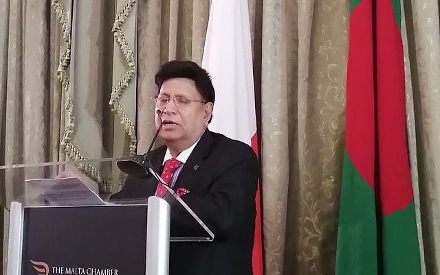 Foreign Minister AK Abdul Momen speaking at the Bangladesh Malta Business Forum organized by Malta Chamber of Commerce, Enterprise and Industry 