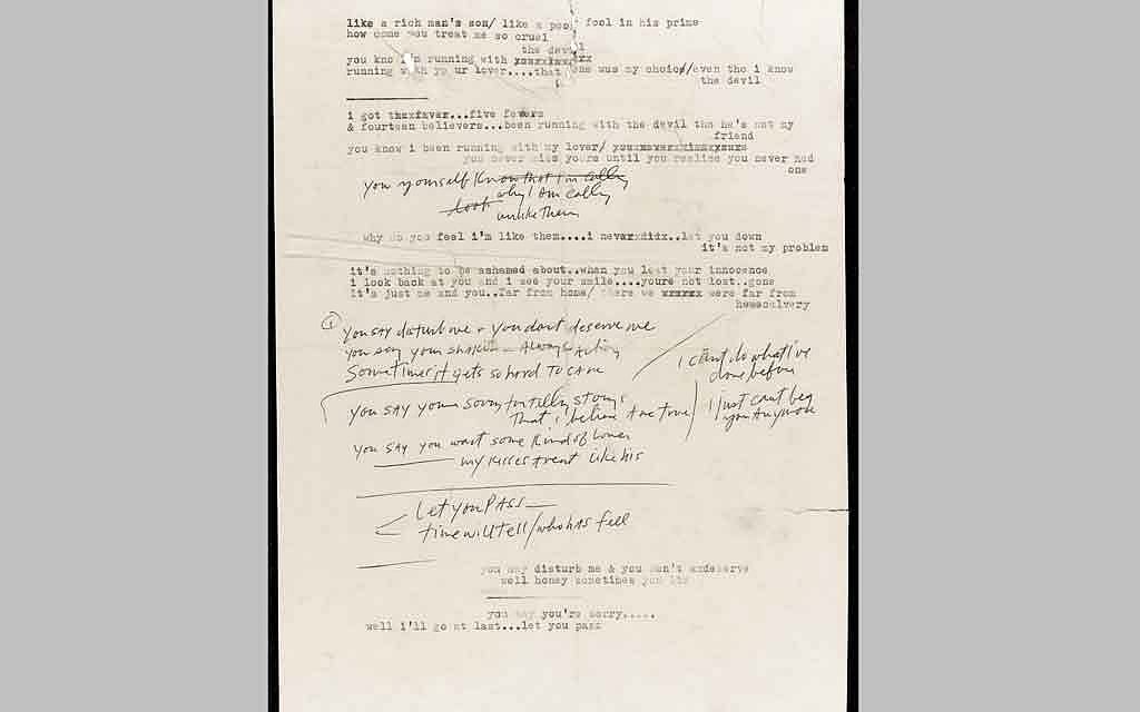 Bob Dylan's typescript and manuscript lyrics dated from 1966 are pictured in unknown location, in this undated handout photo obtained by Reuters May 5, 2020. REUTERS 