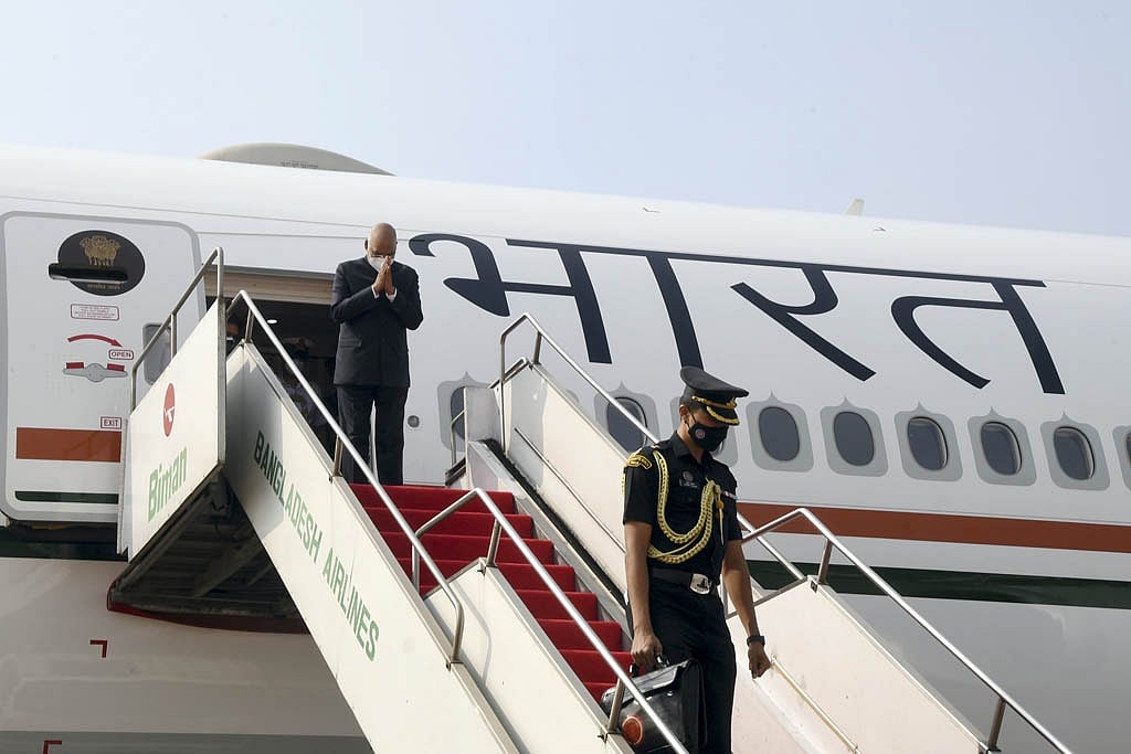 Dec 15, 2021: Indian President Ram Nath Kovind arrived in Dhaka for a three-day visit to attend the celebrations marking the golden jubilee of Bangladesh's victory in its Liberation War and the closing of Mujib Year. Photo: Press Wing, Bangabhaban Dec 15, 2021: Indian President Ram Nath Kovind arrived in Dhaka for a three-day visit to attend the celebrations marking the golden jubilee of Bangladesh's victory in its Liberation War and the closing of Mujib Year. Photo: Press Wing, Bangabhaban