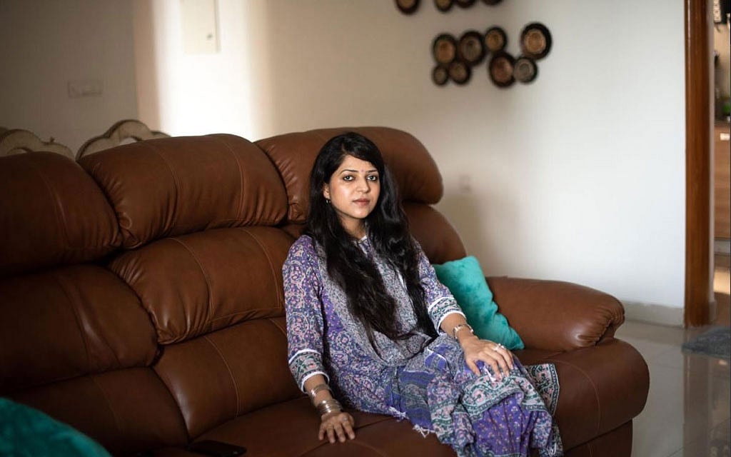 Nighat Abbass, a spokeswoman for the Indian Bharatiya Janata Party, or B.J.P., at her home in Noida, India, on Sept. 28, 2021. Abass was a target in an online scam. (Rebecca Conway/The New York Times) 